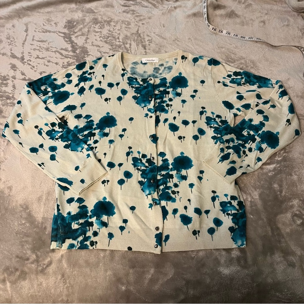 Calvin Klein Abstract Tree Print Cardigan, Size L - Picture 8 of 13